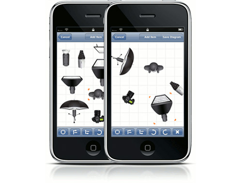 l'application Strobox sur un iPhone pour faire des schèmas d'installation d'éclairage pour les photographe