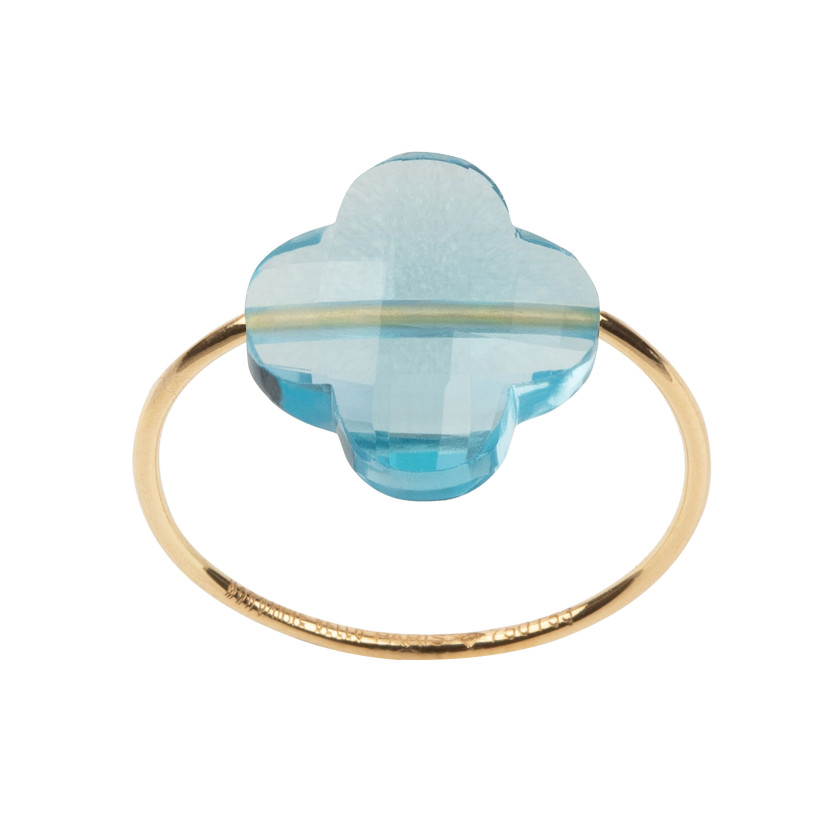 Bague-F- Or-jaune-trefle-Topaze-Bleue