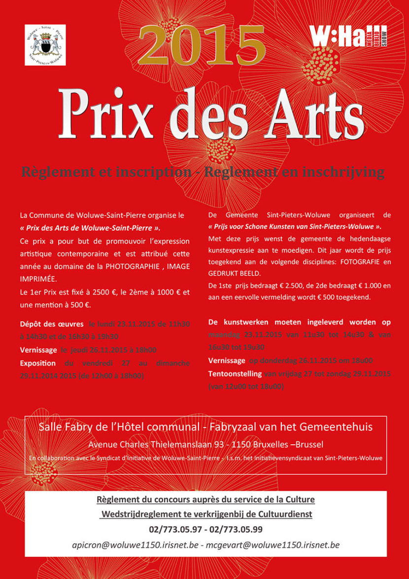 Affiche du Prix des Arts de la commune de Woluwe-Saint-Pierre 2015 et pour son concours photo