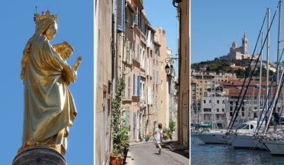 La Bonne Mère, une rue du Panier, et Notre Dame de la Garde et le Vieux Port