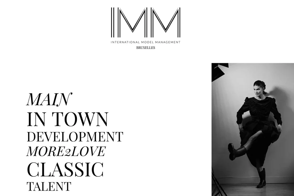 Site web de l'agence de mannequins IMM à Bruxelles.