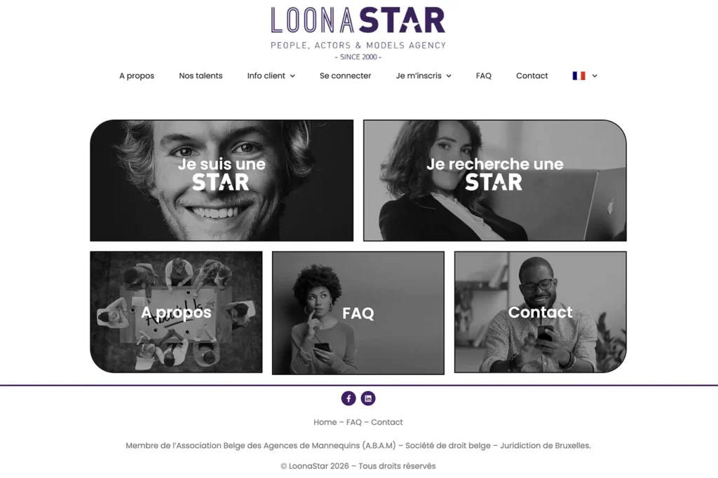 Site internet de l'agence Loonastar pour mannequins juniors et peoples.