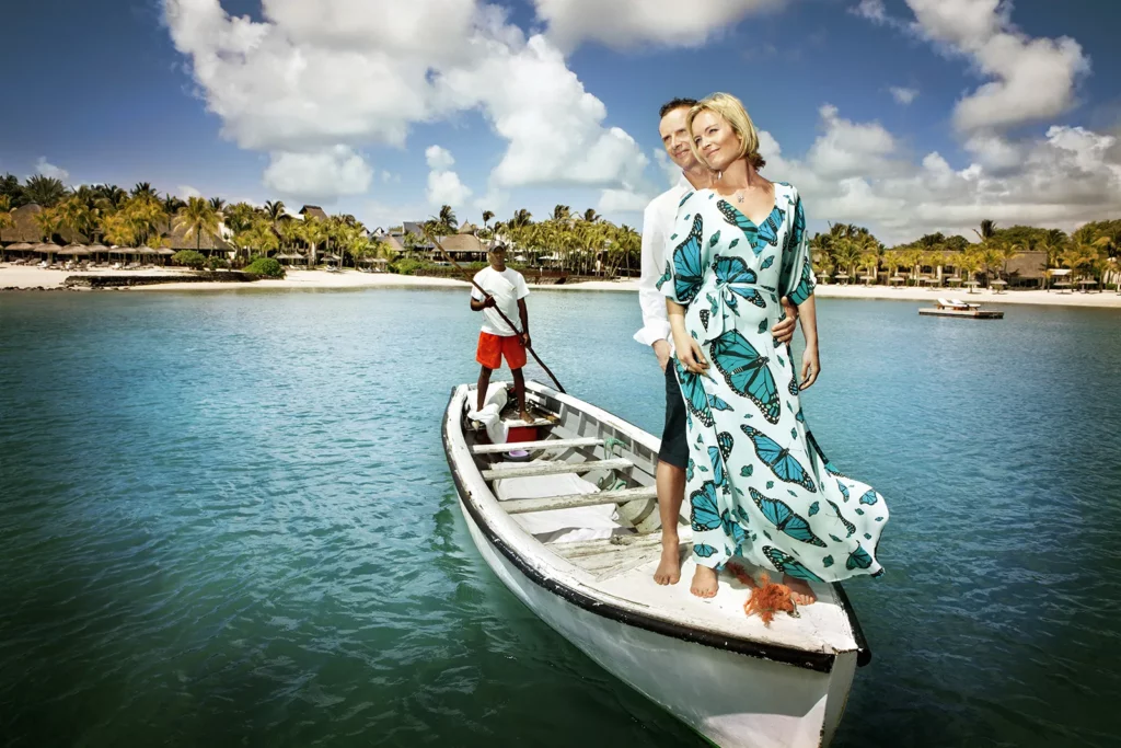 Portrait lifestyle d'Ophélie Fontana et Vincent Langendries au Touessrok, issu du Portfolio Photographe Bruxelles de Michel Gronemberger.