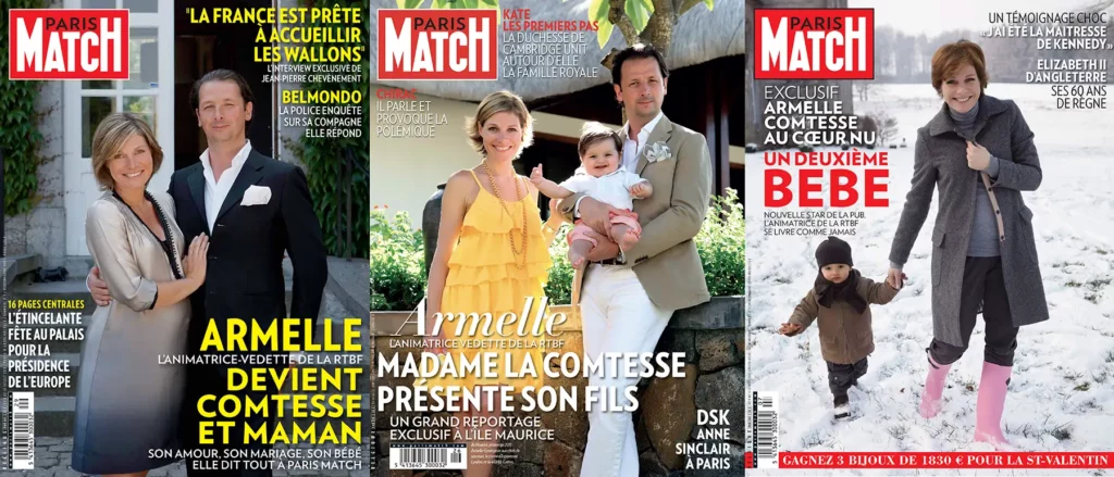 Triptyque de trois couvertures de Paris Match avec Armelle Gysen de 2010 à 2012.