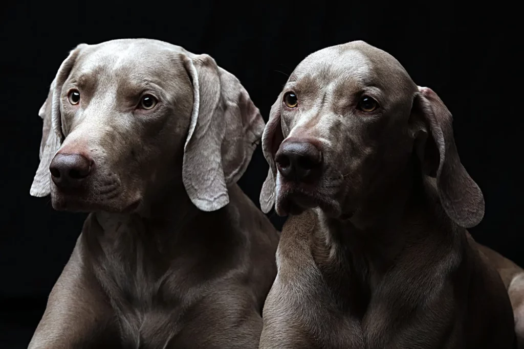 Regard intense et expressif lors d'une séance photo de chien en studio.